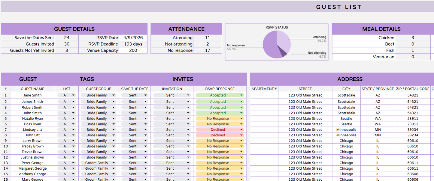 Be Your Planner Guest List Spreadsheet